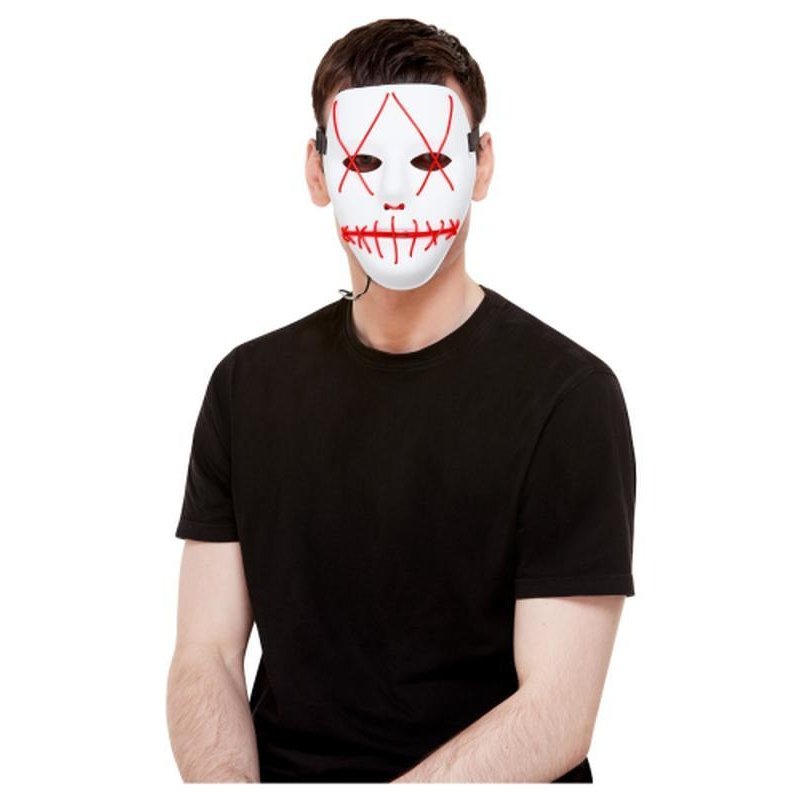 Stitch Face Mask, Neon Red Light Up, White - Jokers Costume Mega Store