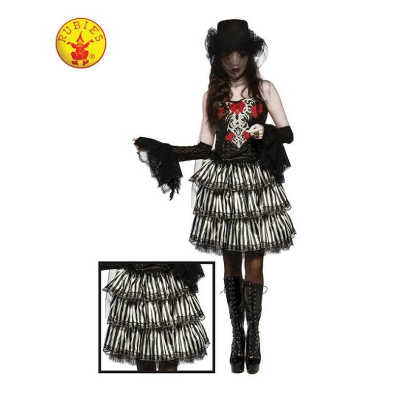 Striped Black & White Ruffle Skirt Size Std - Jokers Costume Mega Store