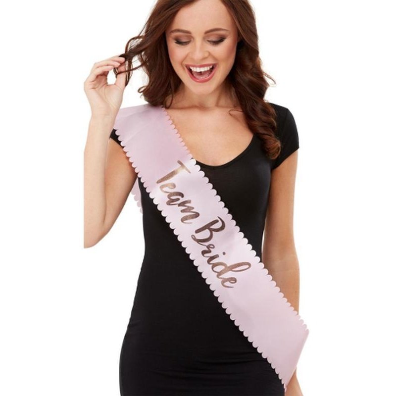 Team Bride Sash, Pink & Gold - Jokers Costume Mega Store