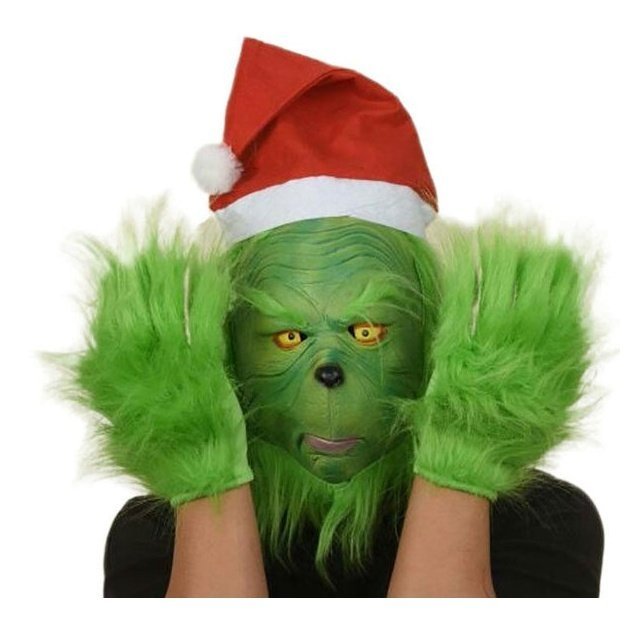 The Grinch Mask, Hat And Gloves Set - Jokers Costume Mega Store