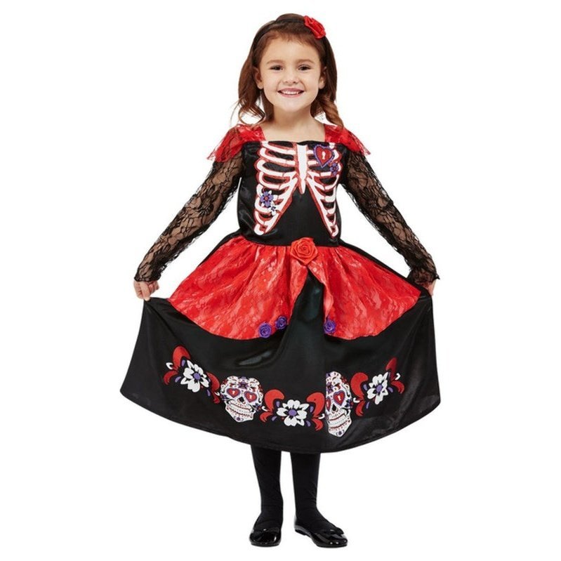 Toddler Girl Day Of The Dead Costume, Black - Jokers Costume Mega Store