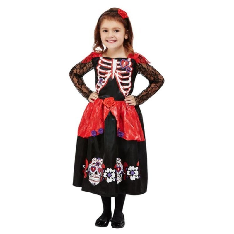 Toddler Girl Day Of The Dead Costume, Black - Jokers Costume Mega Store