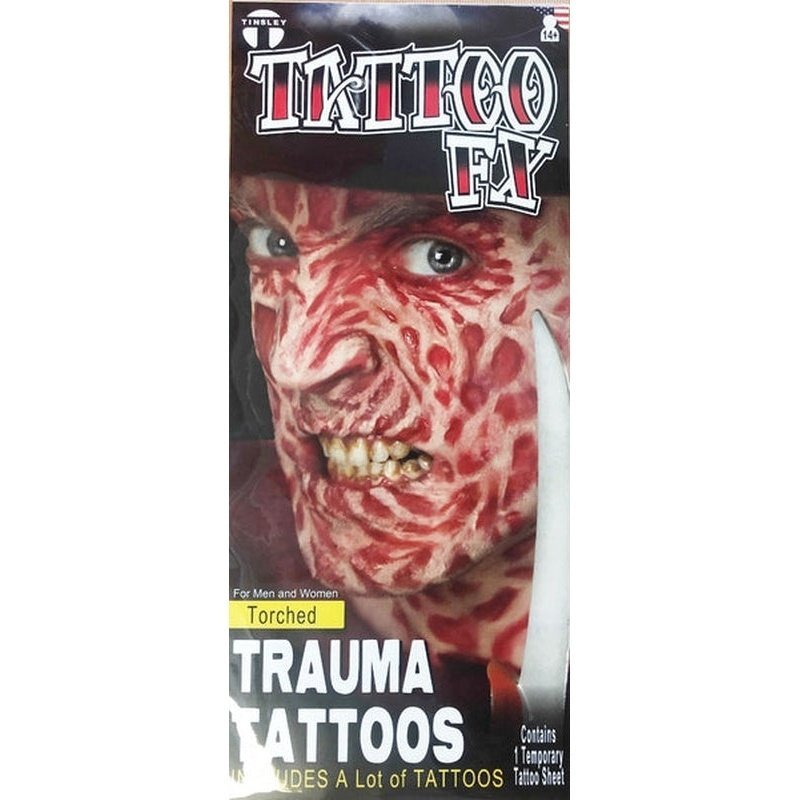 Torched (Burned Face) Trauma Temporary Tattoos - Jokers Costume Mega Store