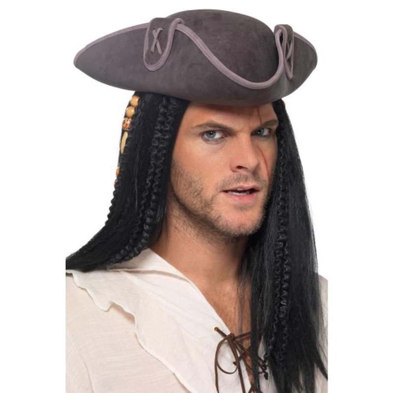 Tricorn Pirate Captain Hat, Grey - Jokers Costume Mega Store