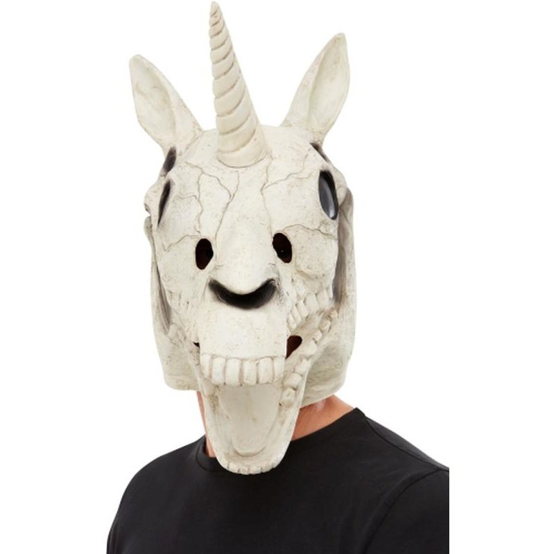 Unicorn Skull Latex Mask, White - Jokers Costume Mega Store