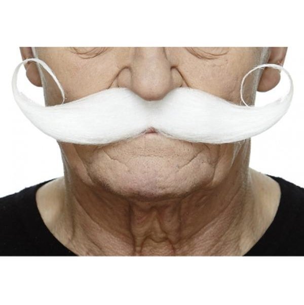 White Long Handlebar Moustache - Jokers Costume Mega Store