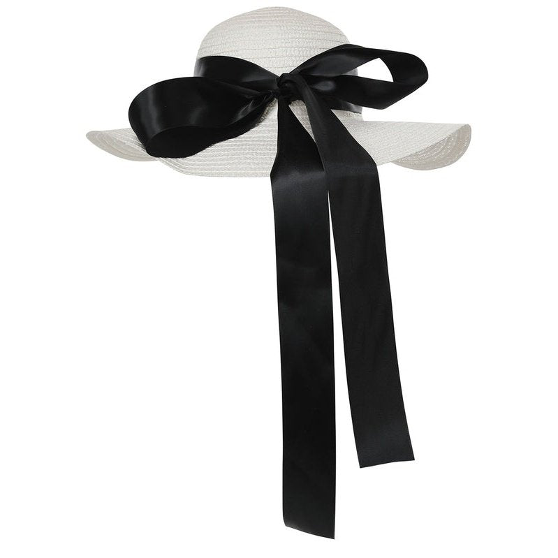 White Straw Hat With Black Ribbon - Jokers Costume Mega Store