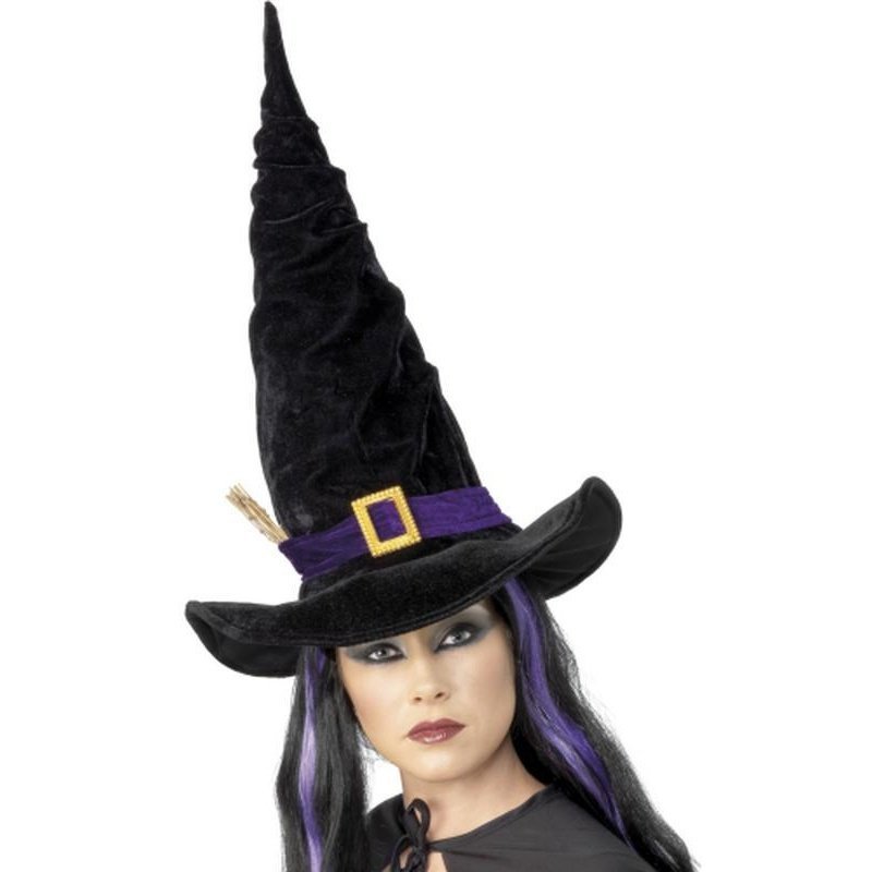 Witch Hat Black with Purple Belt - Jokers Costume Mega Store