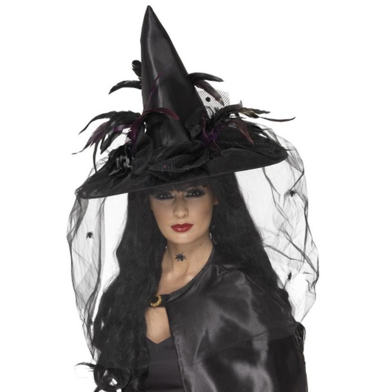 Witch Hat, Feathers & Netting - Jokers Costume Mega Store