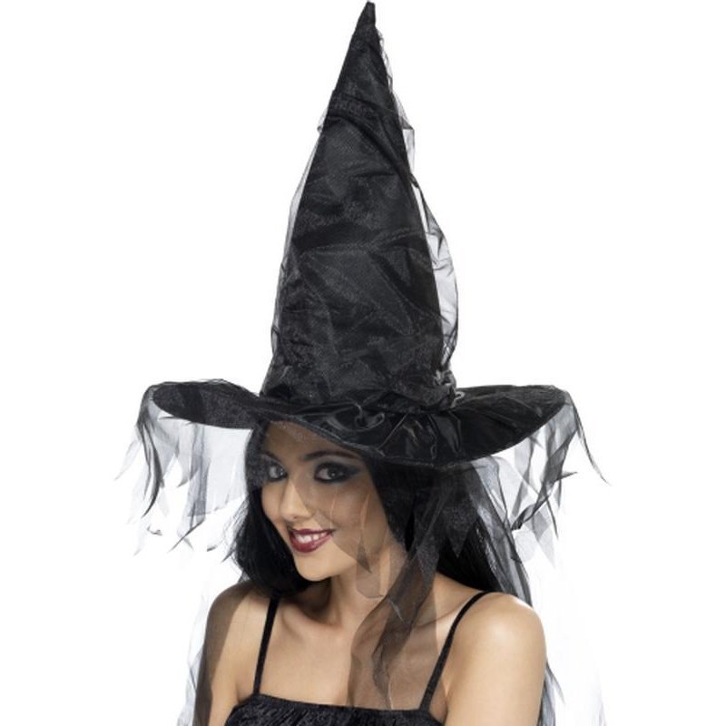 Witches Hat - Black with Netting - Jokers Costume Mega Store