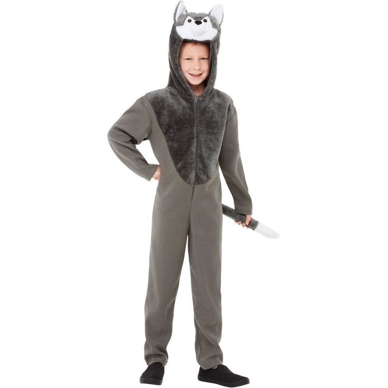 Wolf Costume, Grey Hooded Jumpsuit - Jokers Costume Mega Store