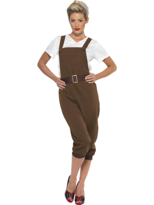 Ww2 Land Girl Costume, Brown - Jokers Costume Mega Store