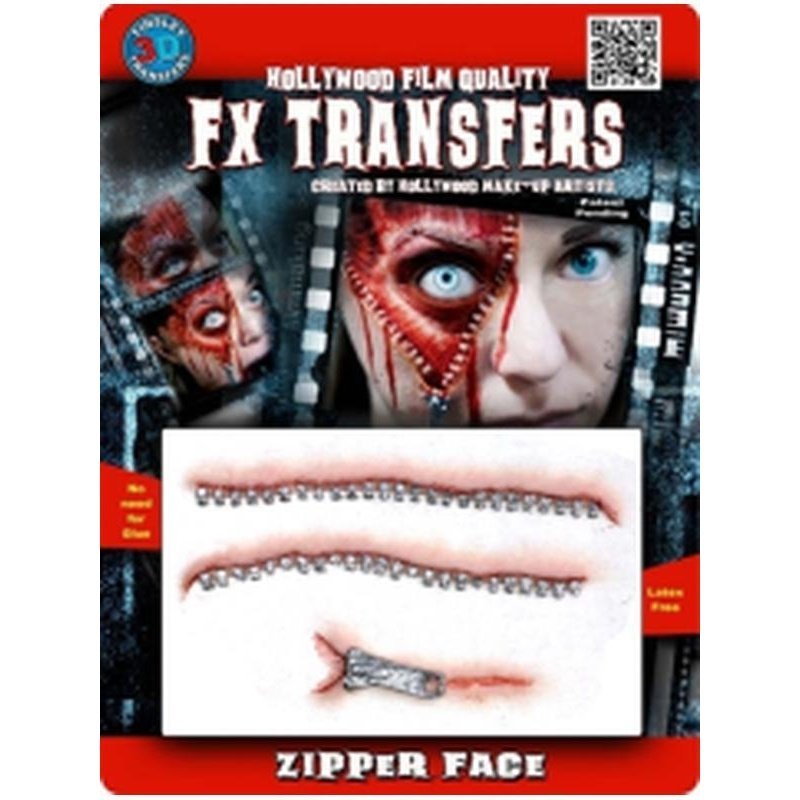 Zipper Face 3D FX Transfer - Medium - Jokers Costume Mega Store