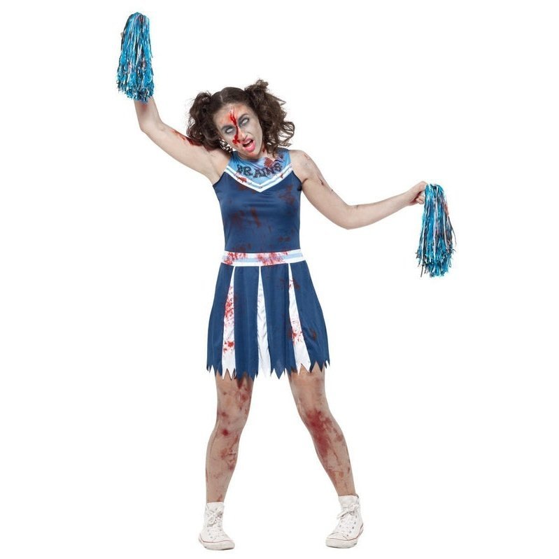 Zombie Cheerleader Costume, Blue - Jokers Costume Mega Store