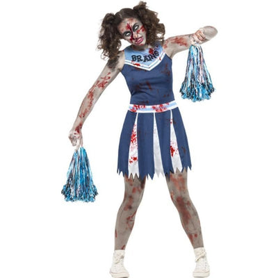 Zombie Cheerleader Costume, Blue - Jokers Costume Mega Store