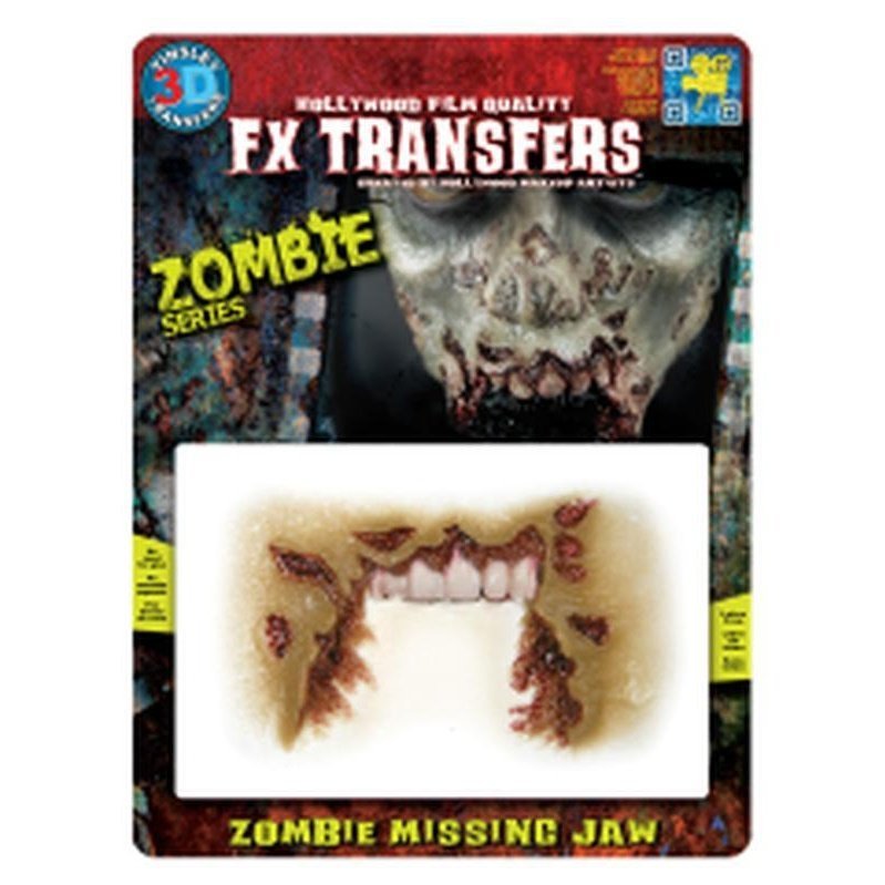 Zombie Missing Jaw 3D FX Transfer - Medium - Jokers Costume Mega Store