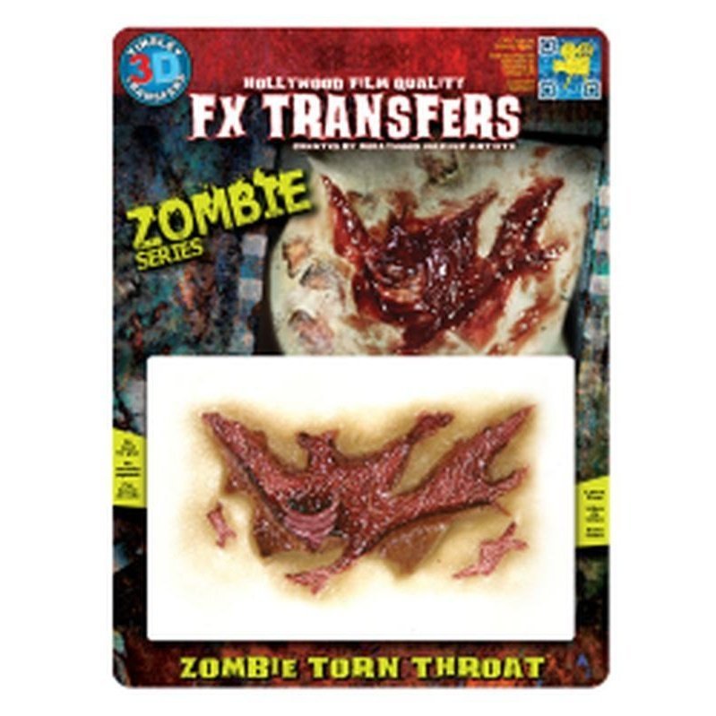 Zombie Torn Throat 3D FX Transfer - Medium - Jokers Costume Mega Store